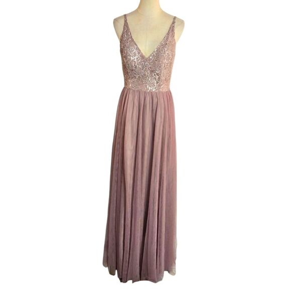 Belsoie Vintage Mauve Pink Sequin Top Princess Maxi Gown Dress - Picture 1 of 8
